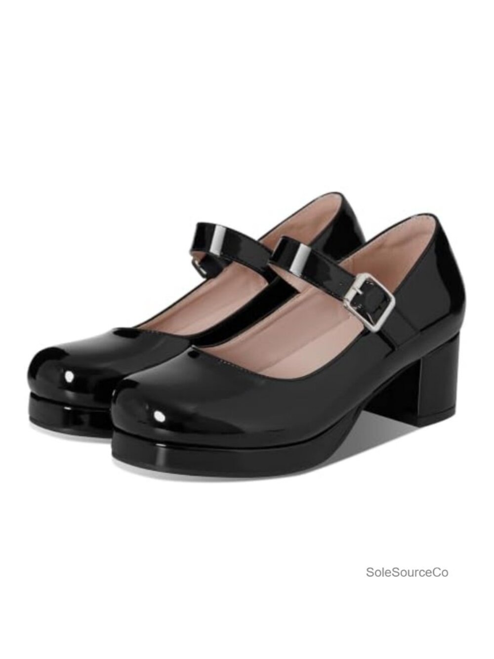 Women's Low Chunky Heel Mary Jane Pumps Ankle Buckle Strap Round Toe Dress Shoes